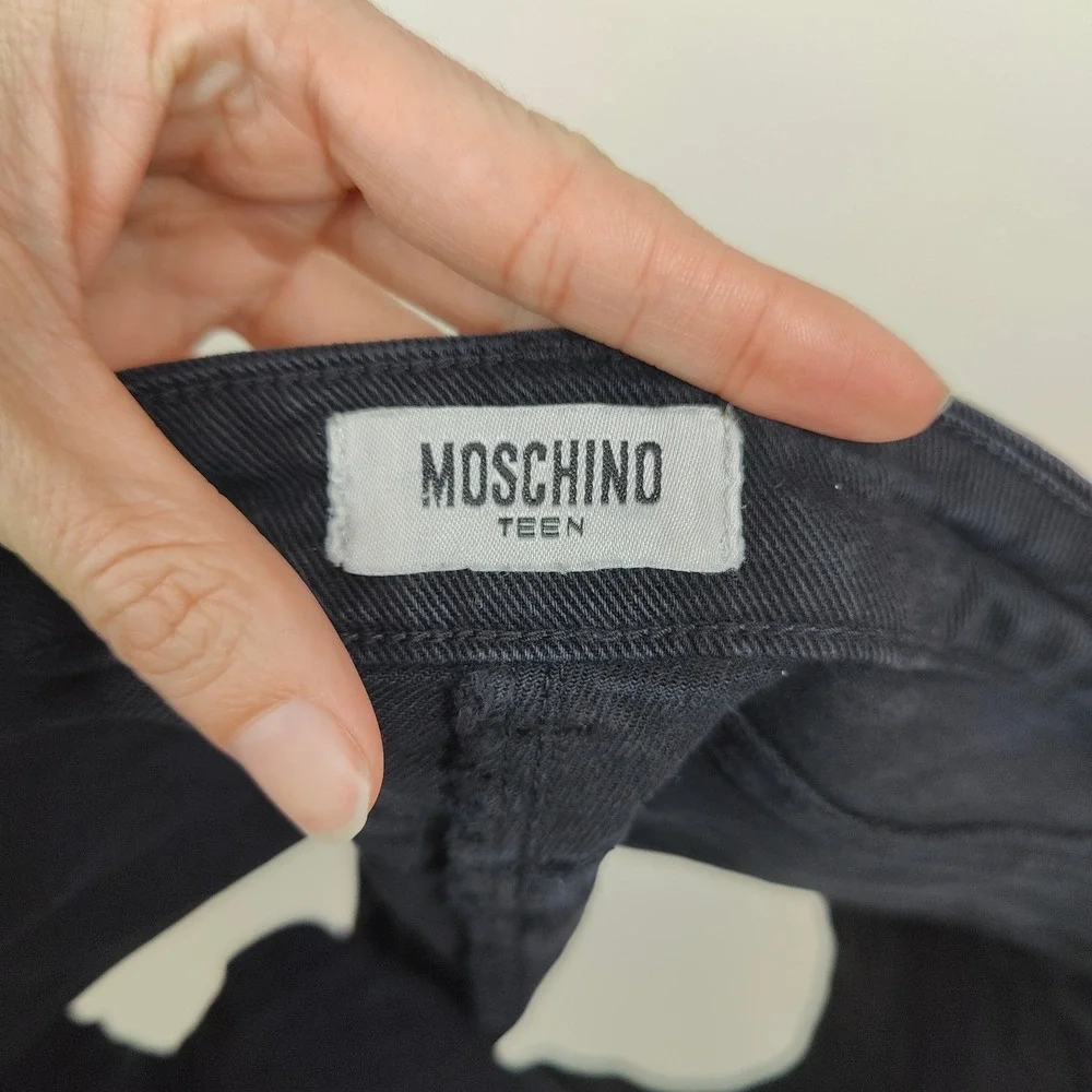 Moschino Teen Shorts Girls‎ 14 Black Logo Print Denim Designer Streetwear Casual